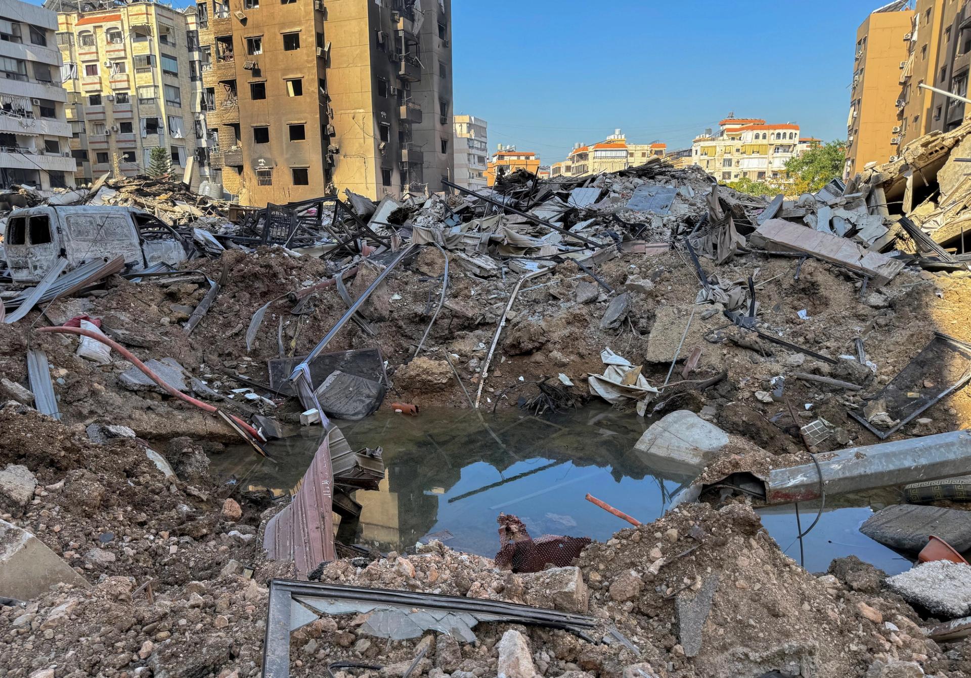 A flattened site in the aftermath of Israeli strikes on Beirut’s southern suburbs.