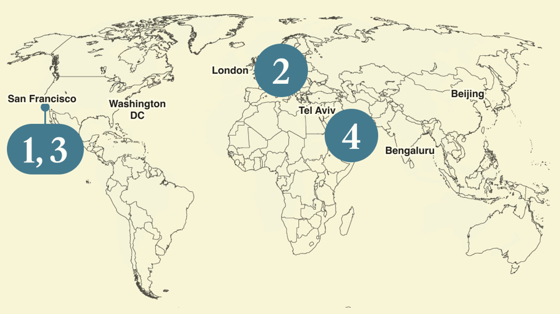 A numbered map of the world.