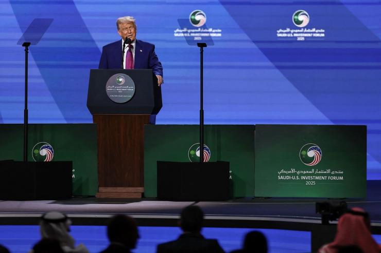 President Donald Trump speaks at the Saudi-U.S. Investment Forum, in Riyadh, Saudi Arabia, May 13, 2025.