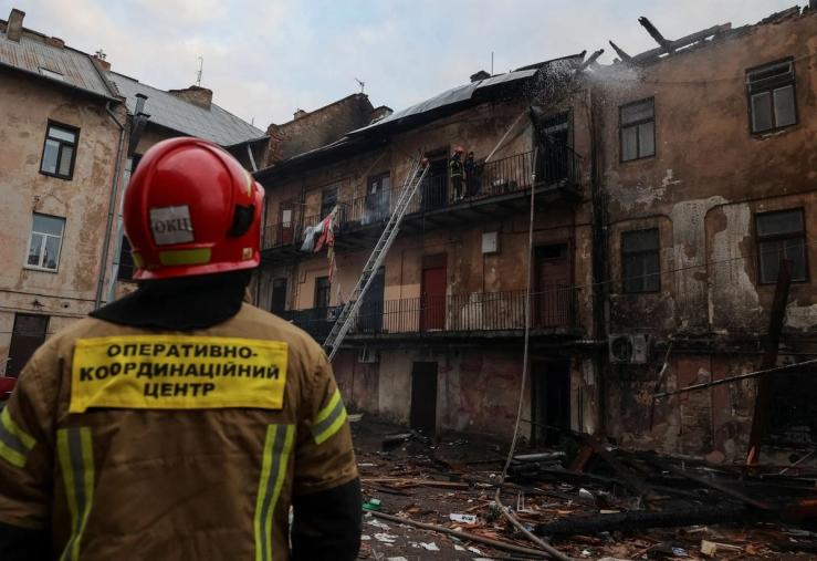 The aftermath of a strike on Ukraine.