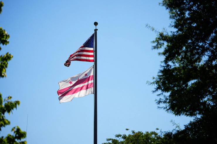 The U.S. and state of the District of Columbia flags