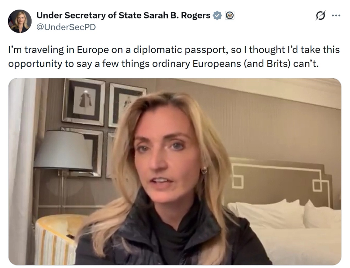 Screenshot of a post from Undersecretary of State Sarah Rogers