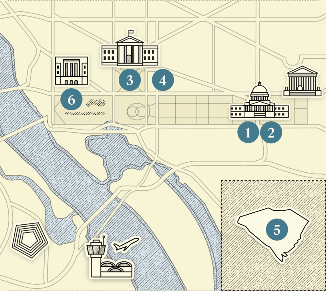 A numbered map of Washington, DC.