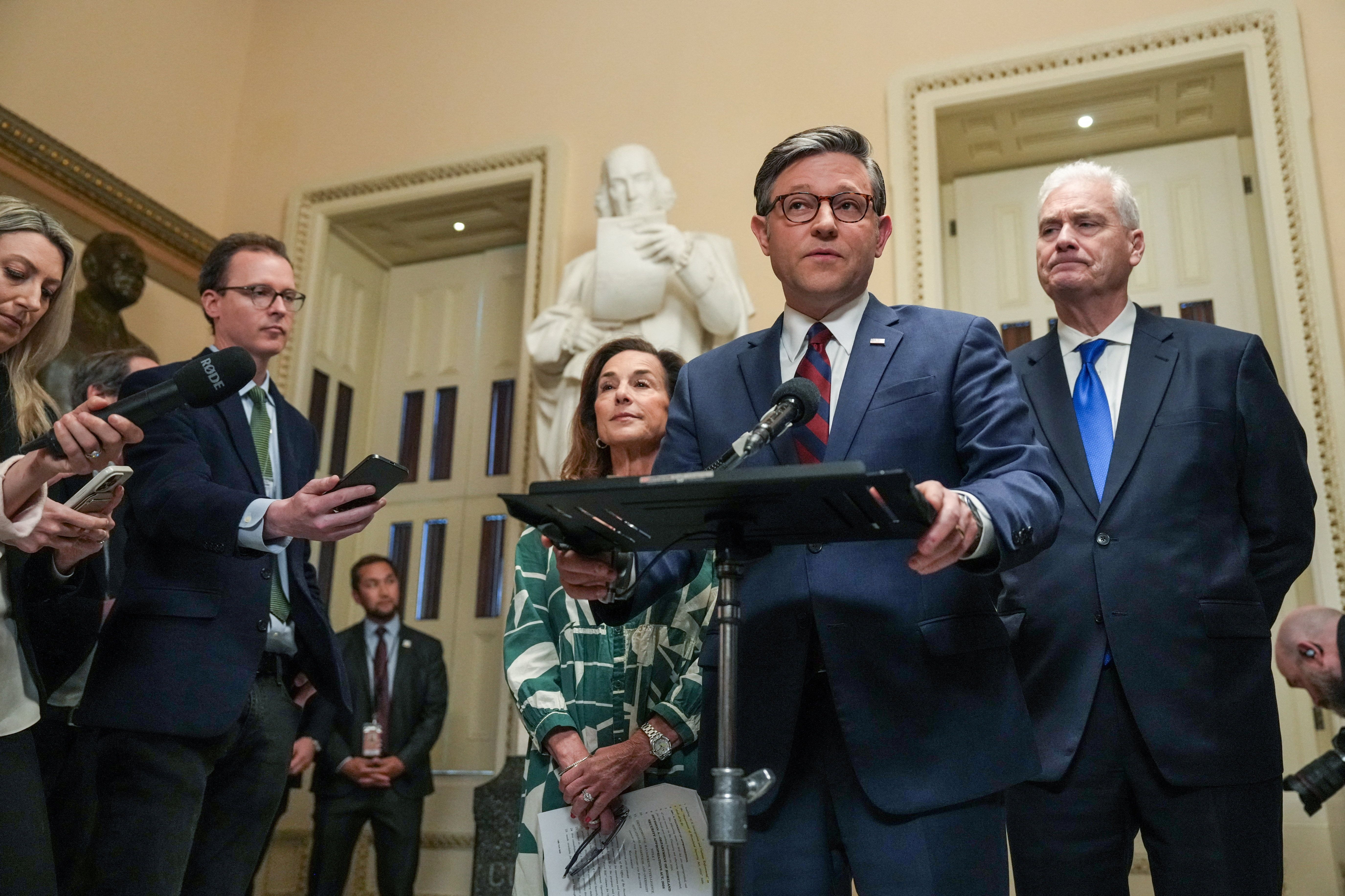 House Majority Leader Rep. Mike Johnson, R-La. speaks to media