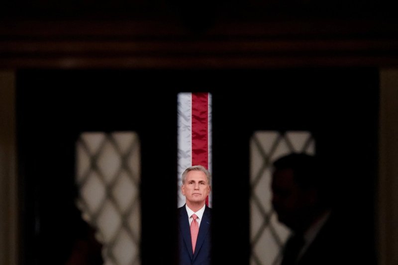 U.S. House Speaker Kevin McCarthy (R-CA) is seen as the doors to the House Chamber are closed ahead of U.S. President Joe Biden’s State of the Union Address in Washington, U.S., February 7, 2023.