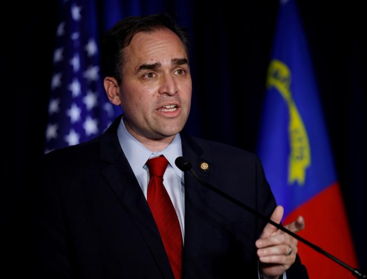 Wiley Nickel speaks after he won the Democratic nomination for the United States House seat for the state in Raleigh, North Carolina, on May 17, 2022.