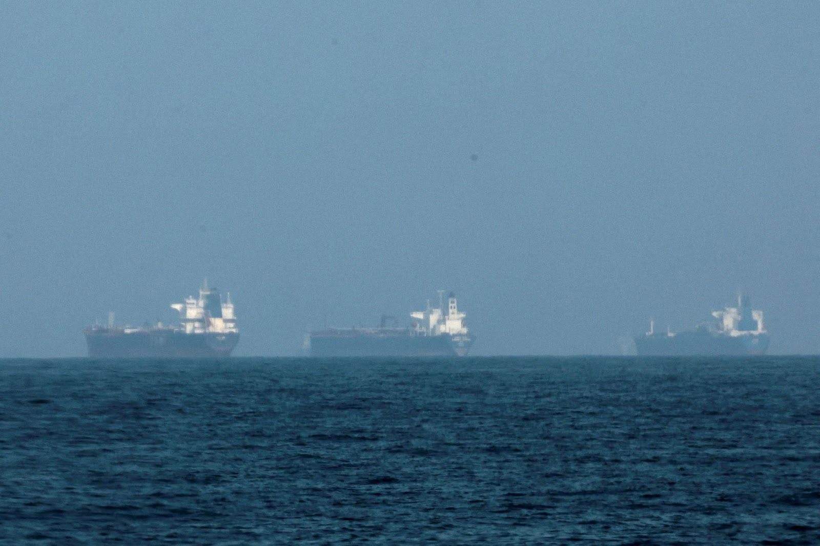 Tankers are seen off the coast of Fujairah, as Iran vows to fire on ships transiting the Strait of Hormuz.