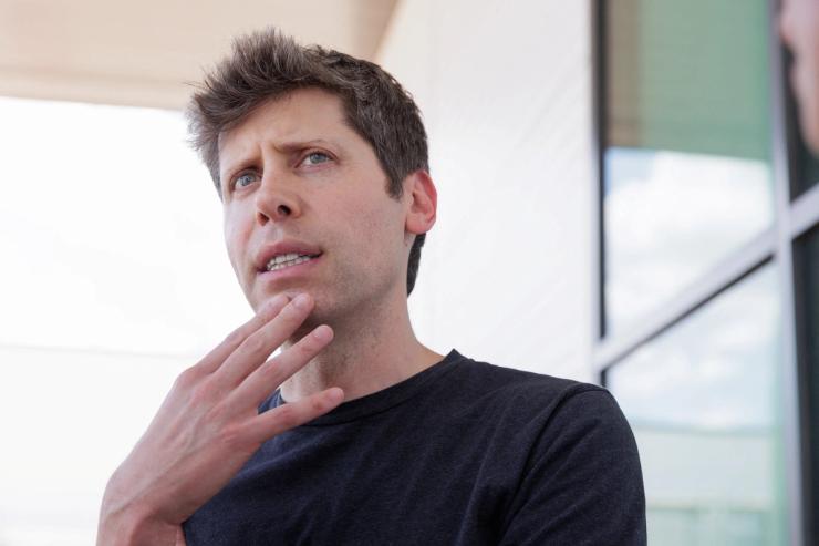 OpenAI CEO Sam Altman speaks to media following a Q&A at the OpenAI data center in Abilene, Texas.