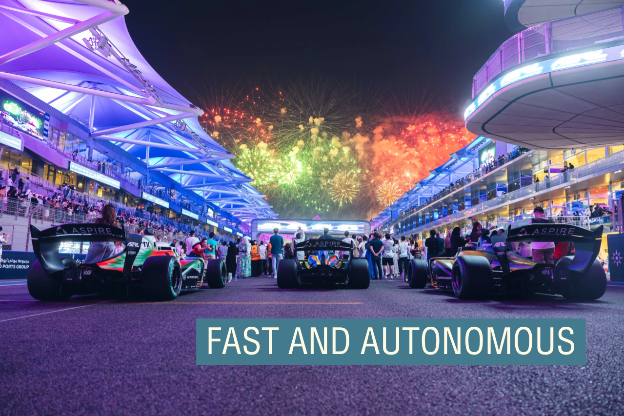 Cars line up for Abu Dhabi’s Autonomous Racing League.