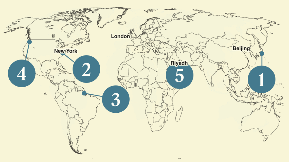 A numbered map of the world.