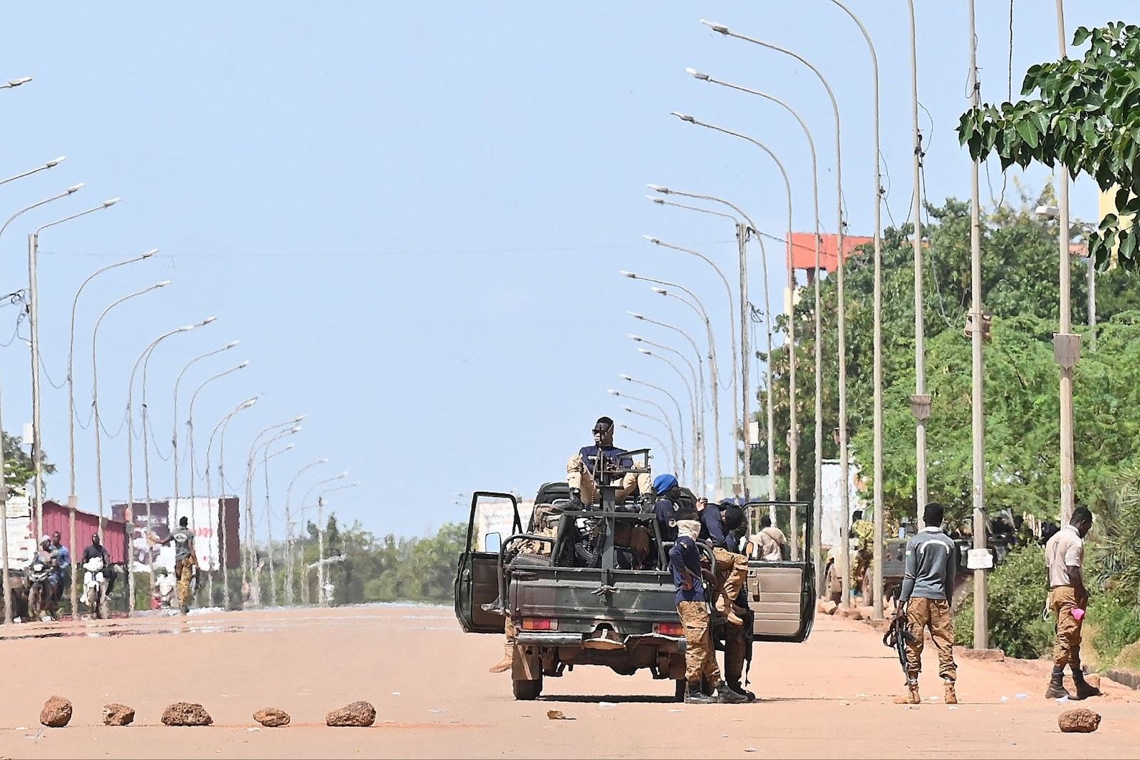 Soldiers in Burkina Faso at a military checkpoint.