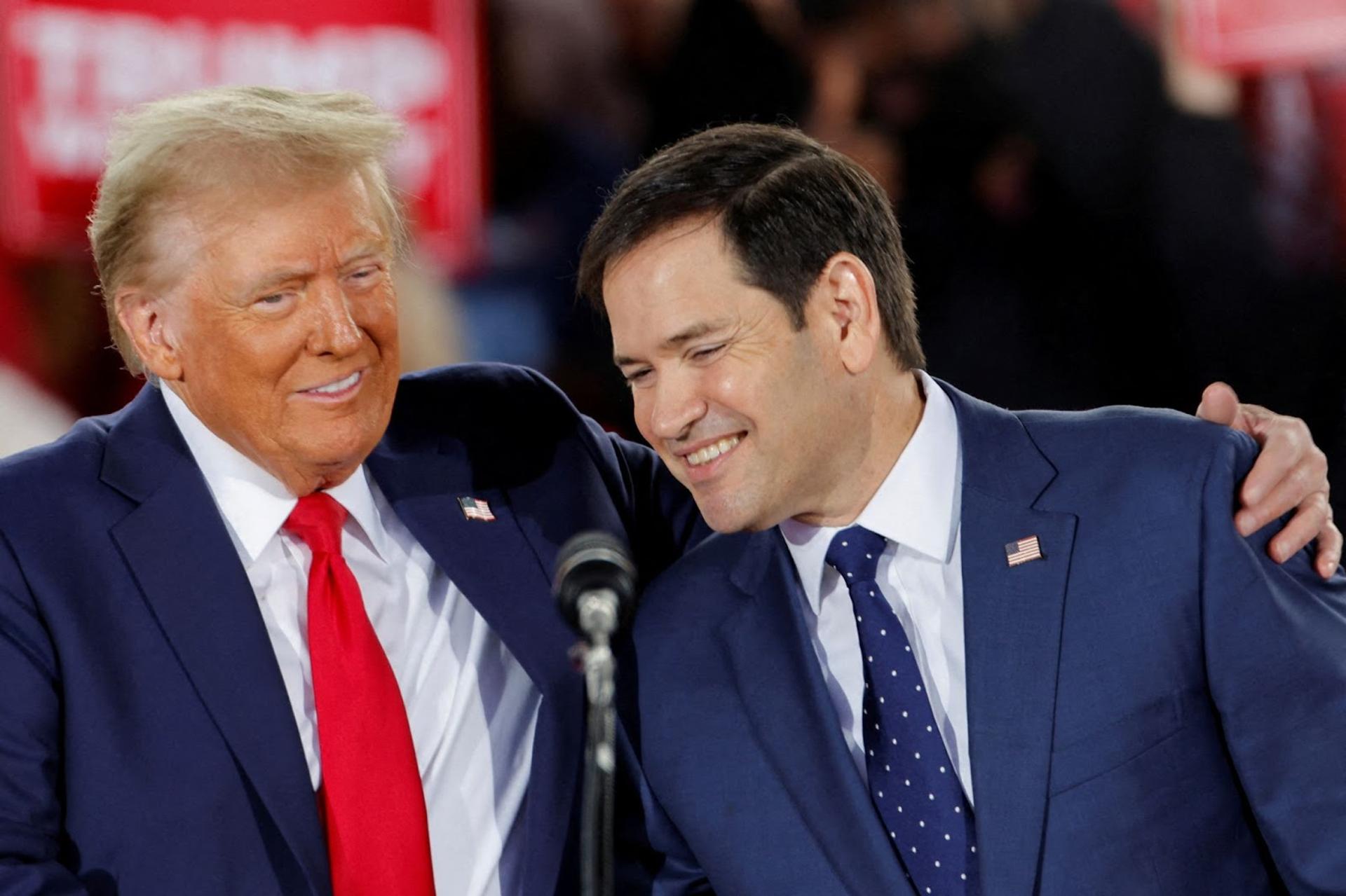 A photo of Donald Trump embracing Marco Rubio