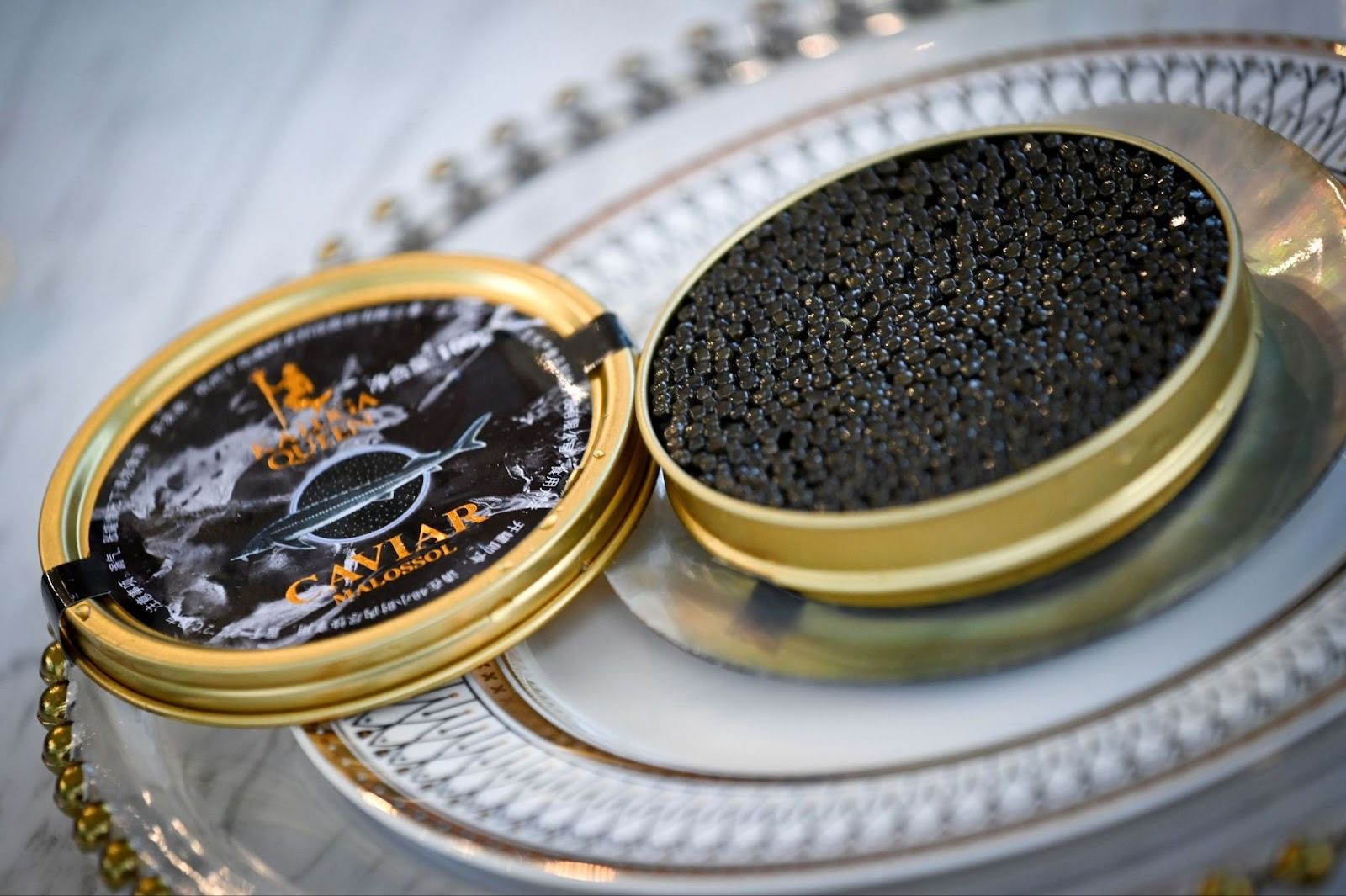 A Chinese caviar tin