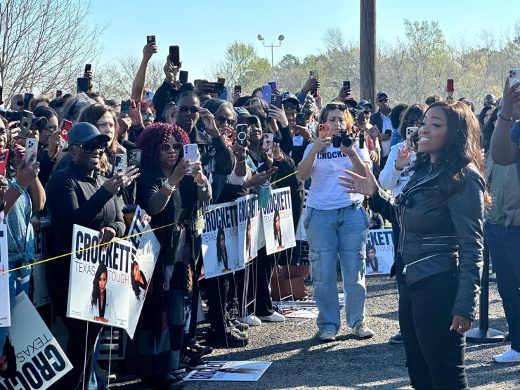 Rep. Jasmine Crockett, D-Texas, greets supporters