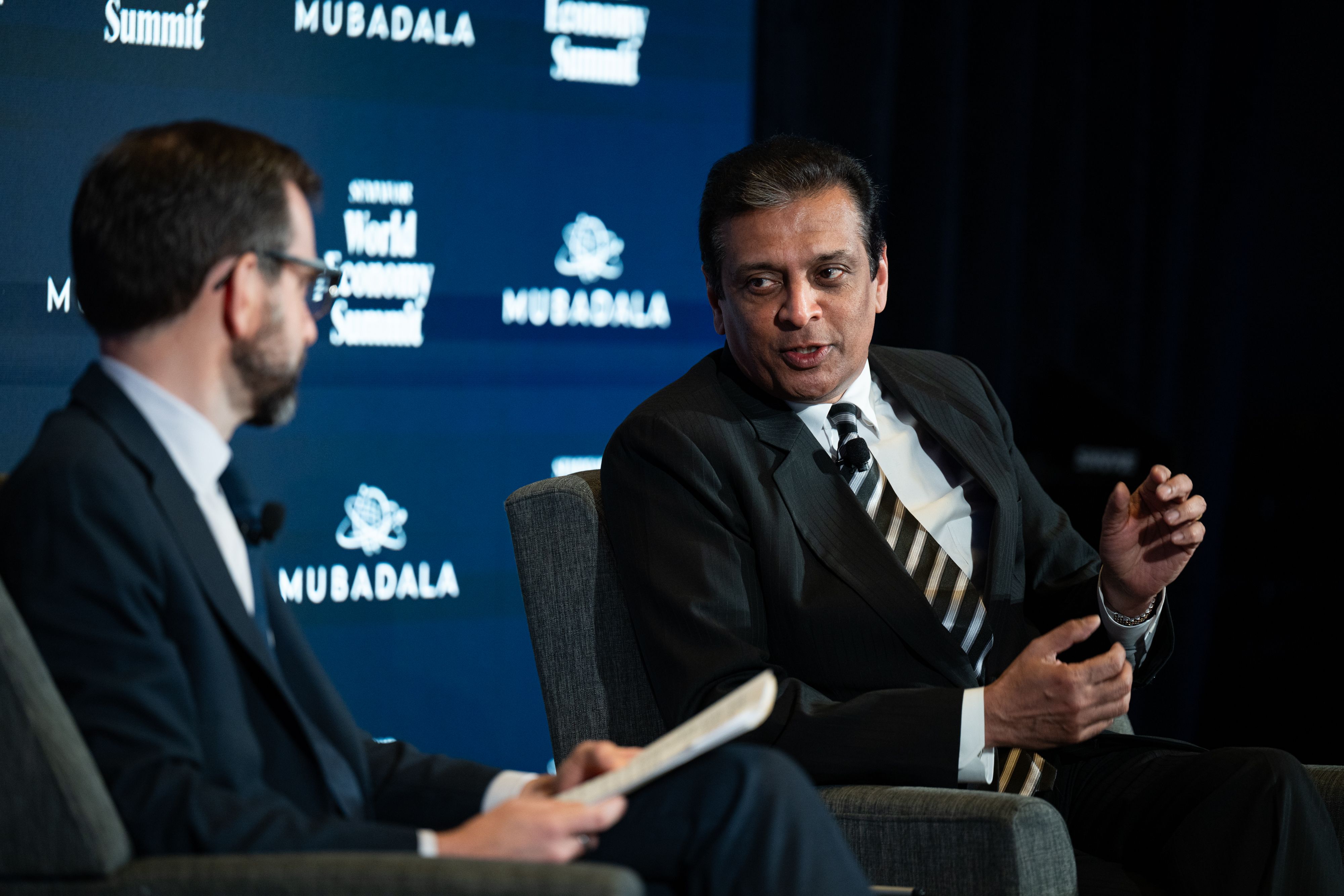 FedEx CEO Raj Subramaniam speaking at Semafor’s World Economy Summit.