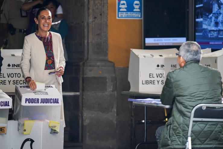 Mexico’s President Claudia Sheinbaum casts her vote at a polling station.