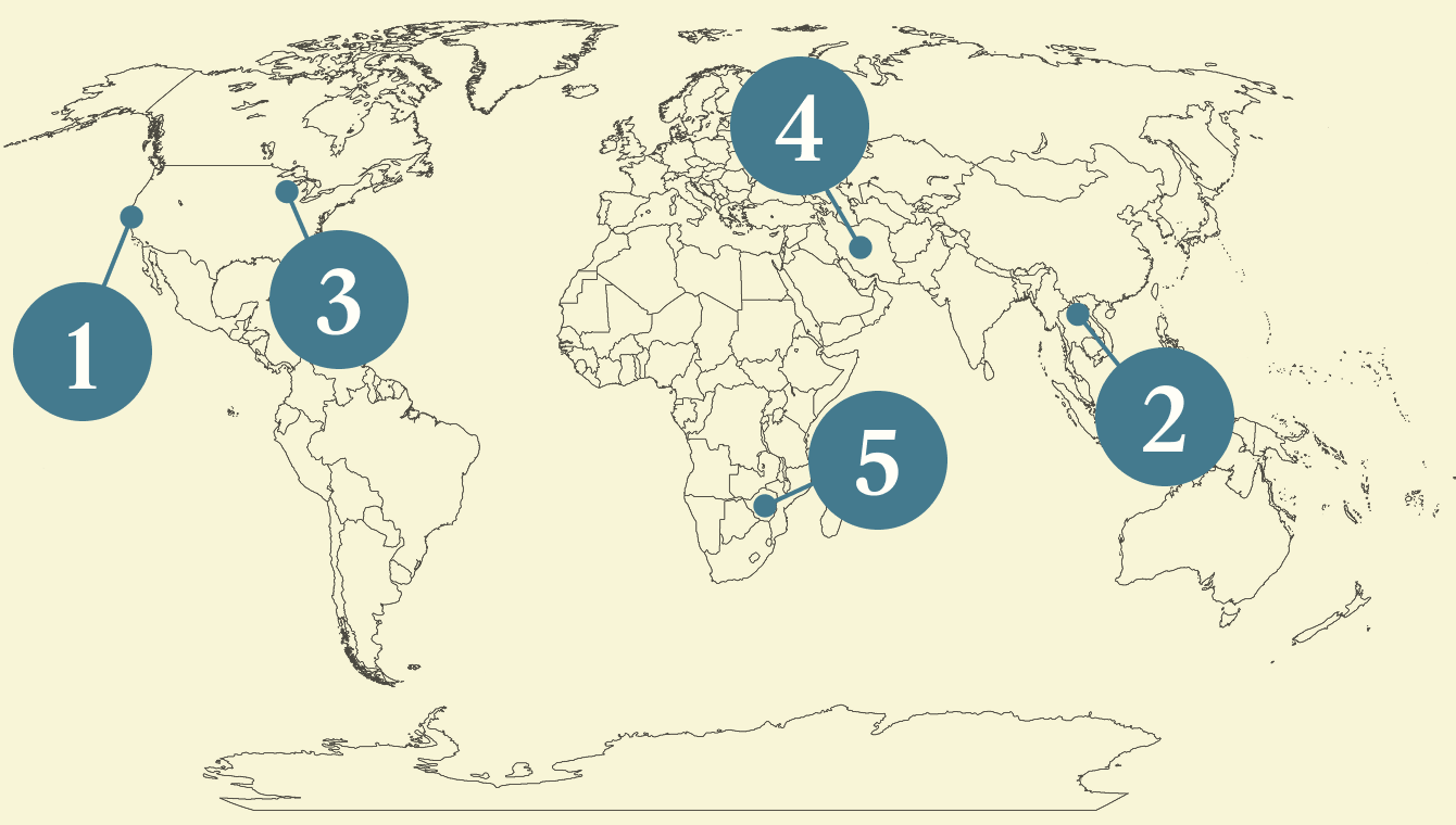 A numbered map of the world.