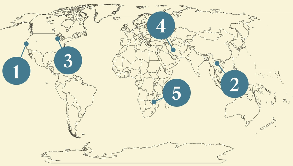 A numbered map of the world.