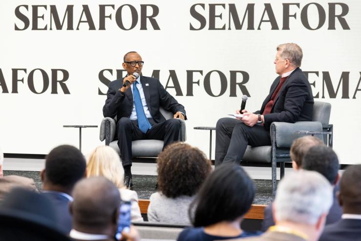 President Paul Kagame with Semafor’s Steve Clemons at Semafor Africa Summit, December 2022