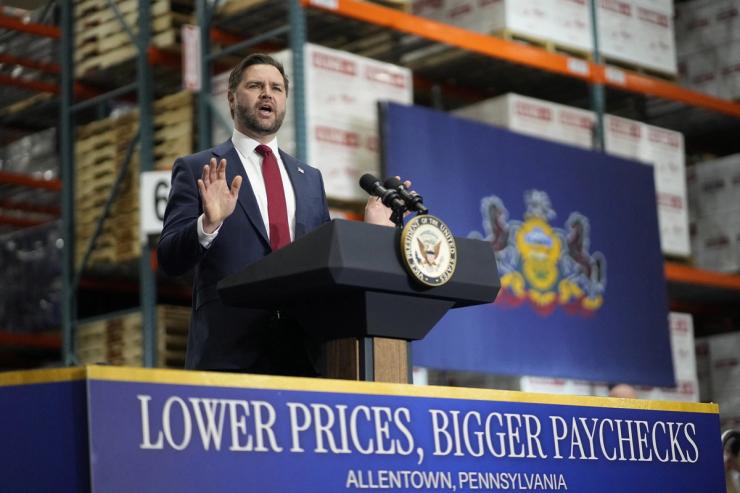 Vice President JD Vance delivers remarks at Uline Inc., in Alburtis, Pennsylvania