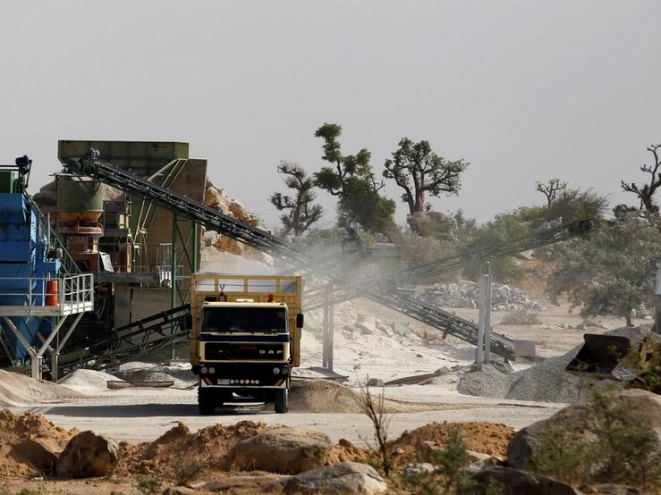 A truck is packed with crushed granite at a mining plant in Zamfara, Nigeria.
