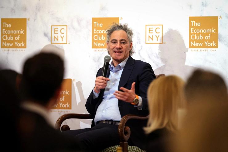 Alex Karp, CEO of Palantir Technologies, speaks to the Economic Club of New York in New York.