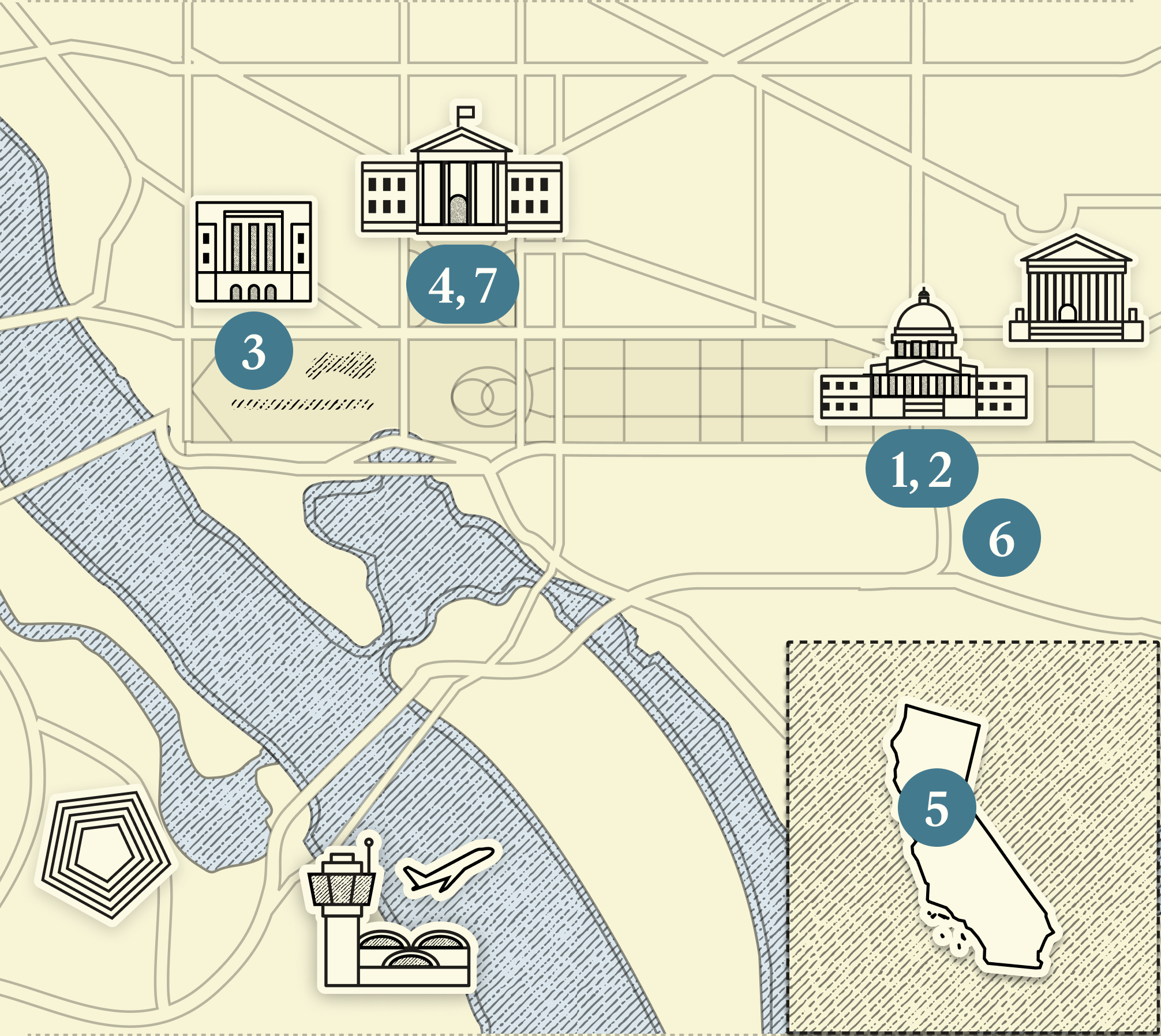 A numbered map of DC.