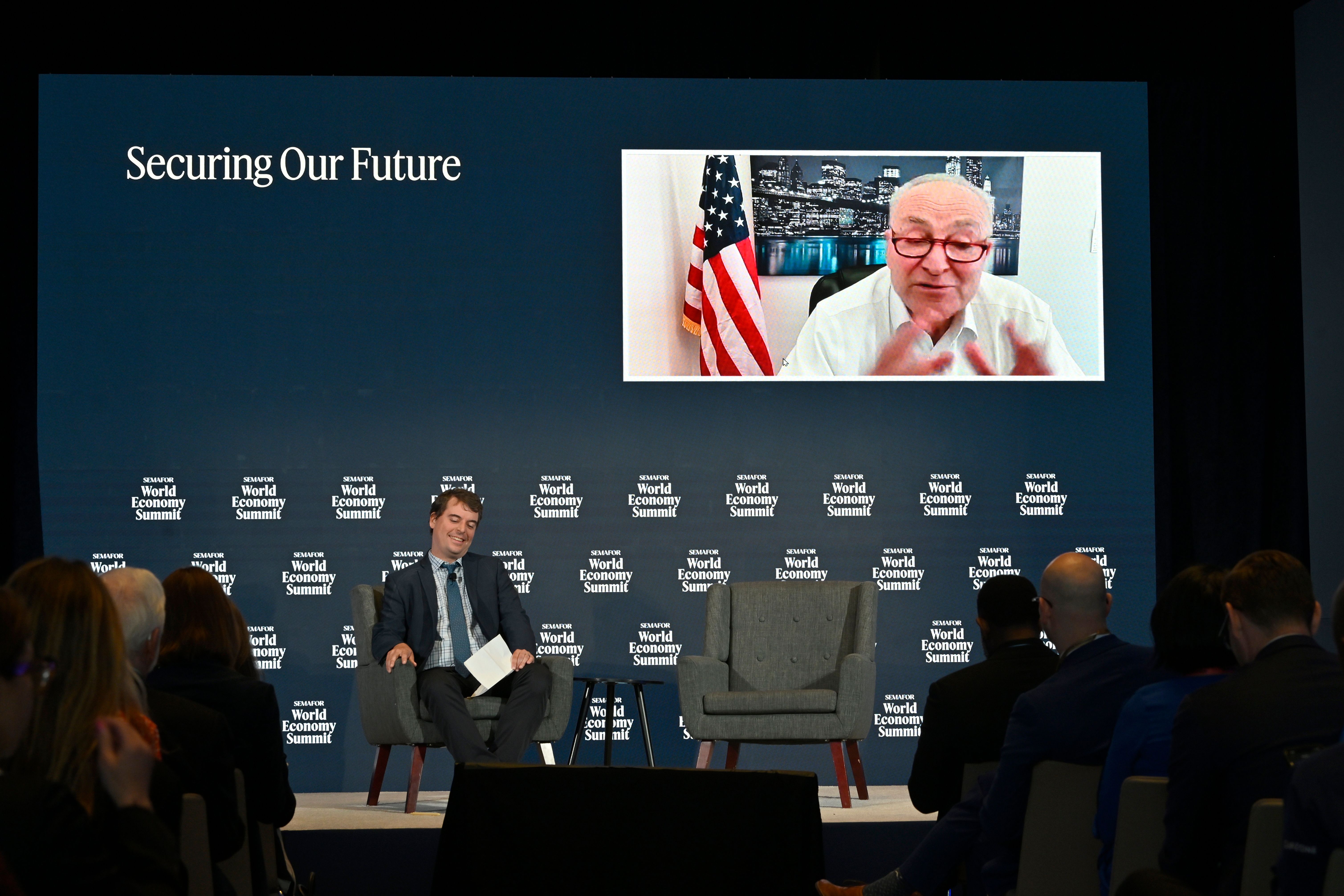 Semafor’s Burgess Everett and Senate Minority Leader Chuck Schumer.