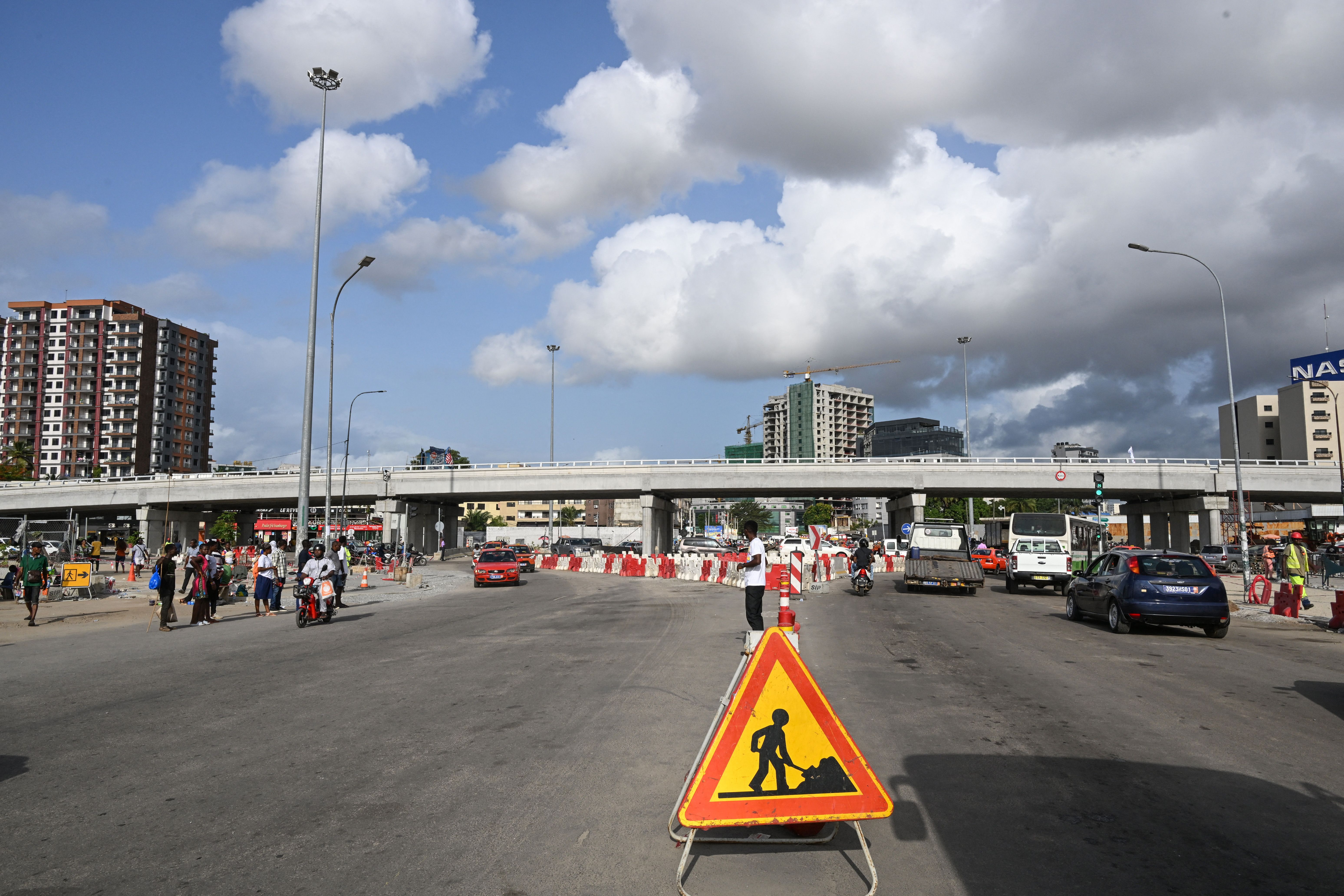 The construction site of a bridge as part of an interchange, financed by US Millennium Challenge Corporation, in Abidjan on May 6, 2025. 