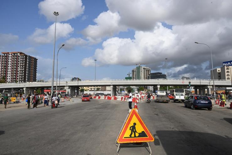 The construction site of a bridge as part of an interchange, financed by US Millennium Challenge Corporation, in Abidjan on May 6, 2025.