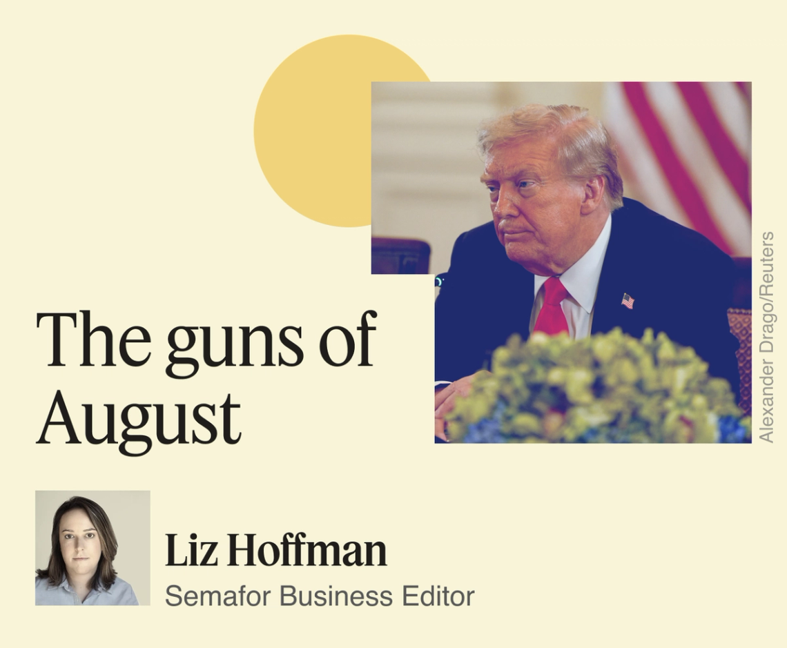 ‘The guns of August’ with Trump photo.