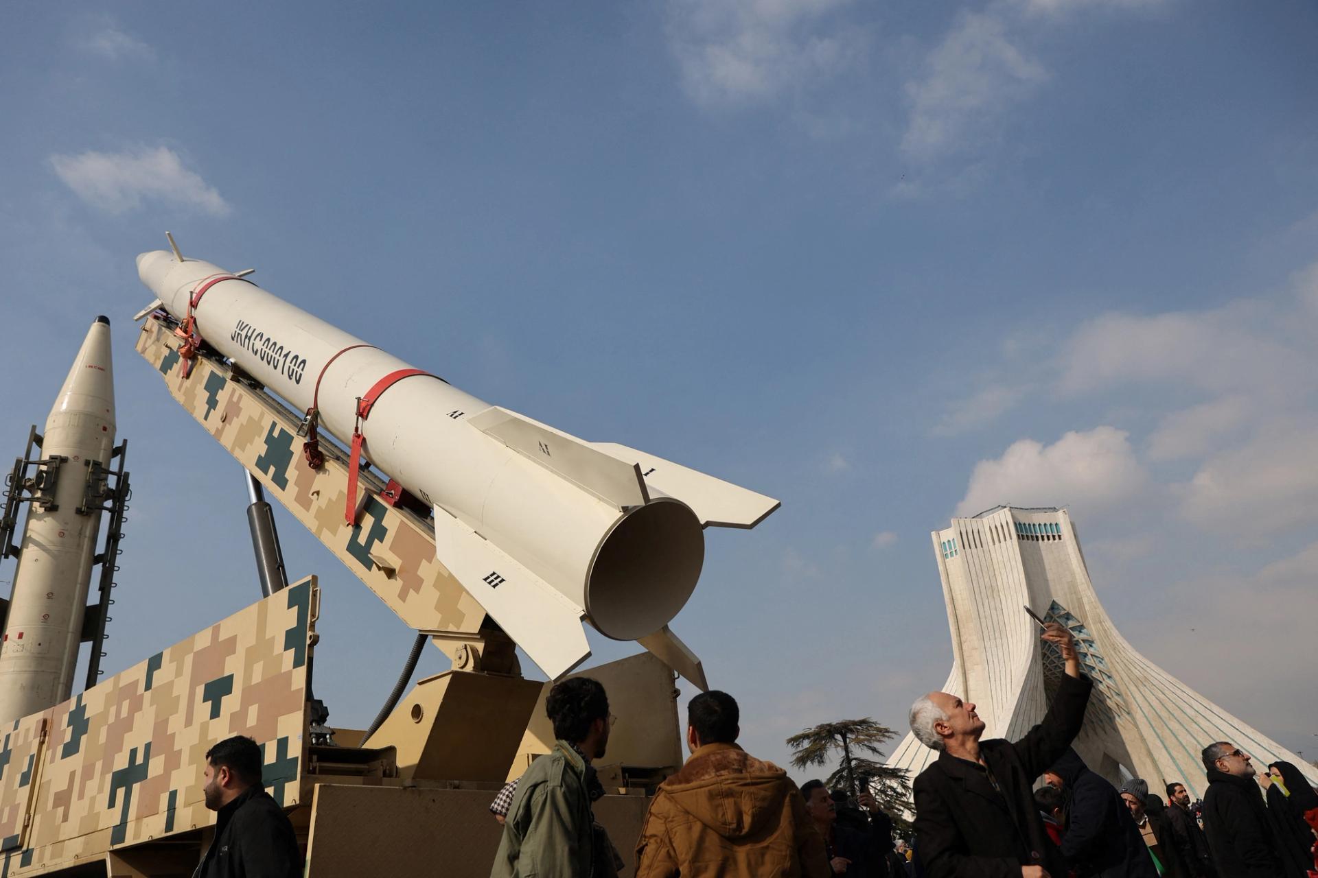 Iranian missiles are displayed during the 46th anniversary of the Islamic Revolution in Tehran, Iran, February 10, 2025.