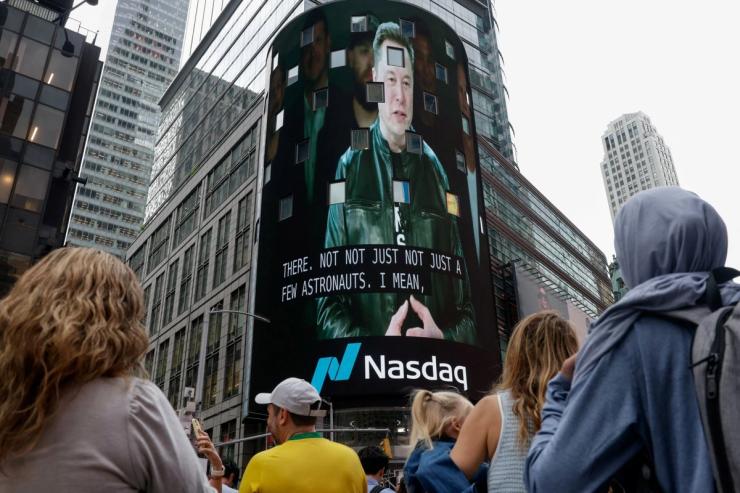 A live feed of SpaceX CEO Elon Musk the day the company went public at the Nasdaq MarketSite.