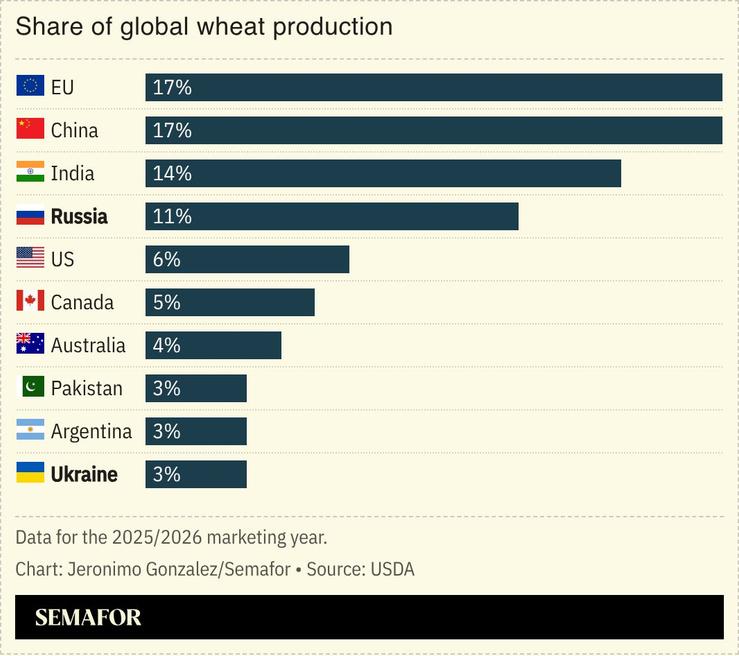 A chart showing wheat production by country.