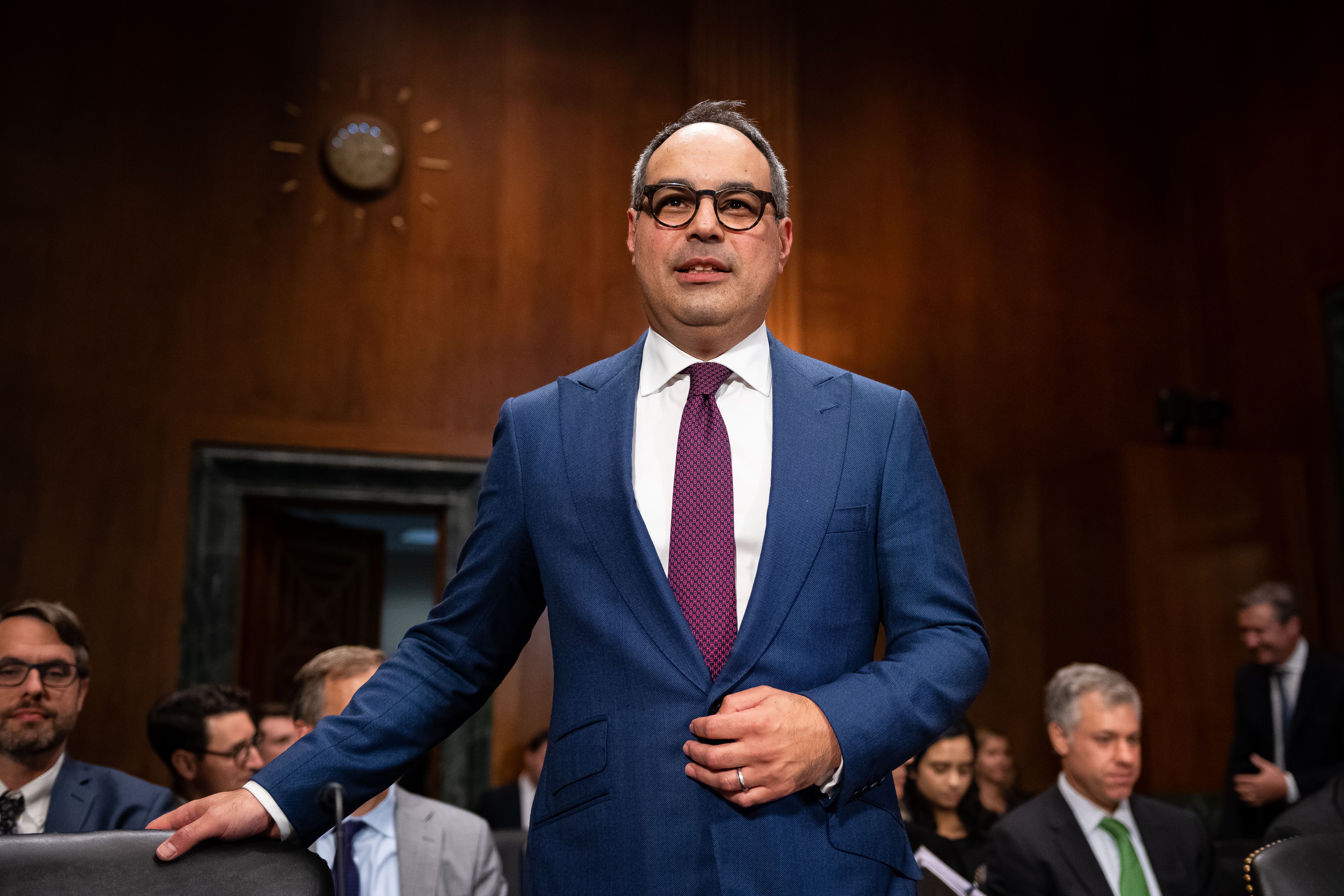 Jonathan Kanter, Assistant Attorney General for the Antitrust Division at Department of Justice, prepares for a Senate Judiciary Subcommittee hearing on antitrust laws and enforcement, at the U.S. Capitol, in Washington, D.C., on Tuesday, September 20, 2022.