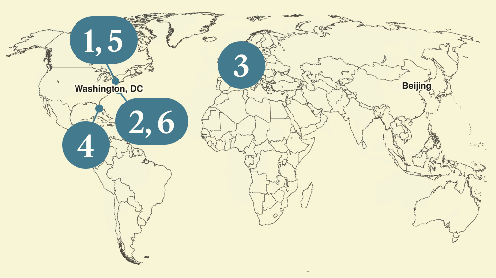 A numbered map of the world.