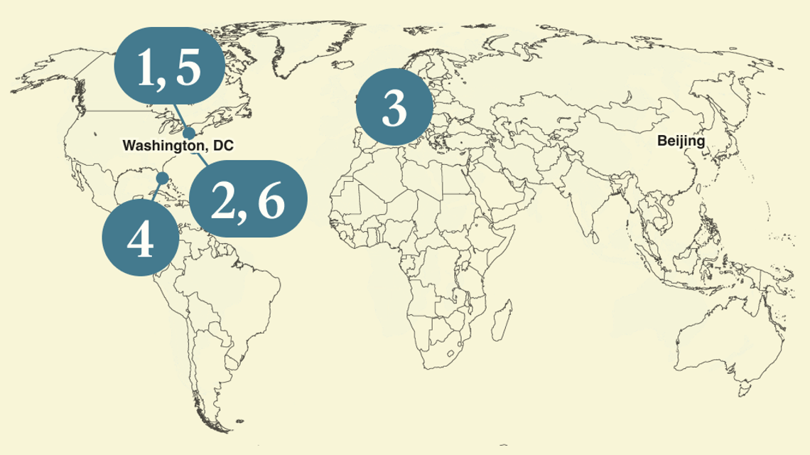A numbered map of the world.