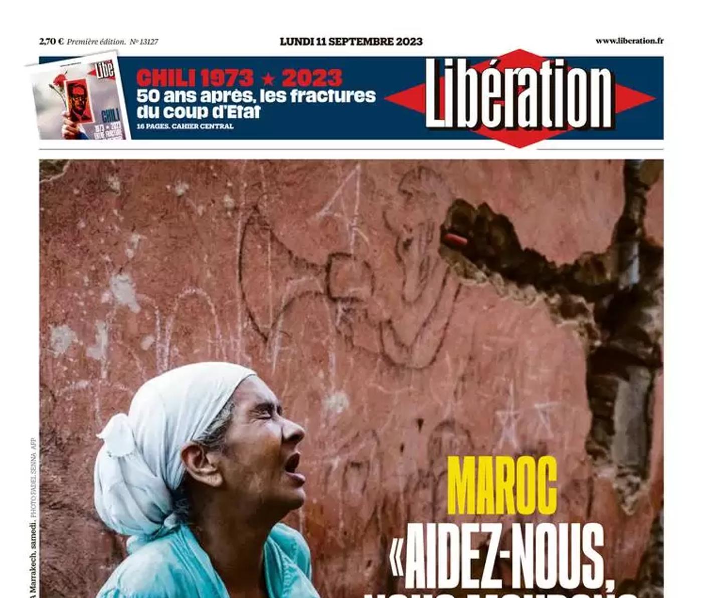 The front page of France's Libération, Sept. 11, 2023