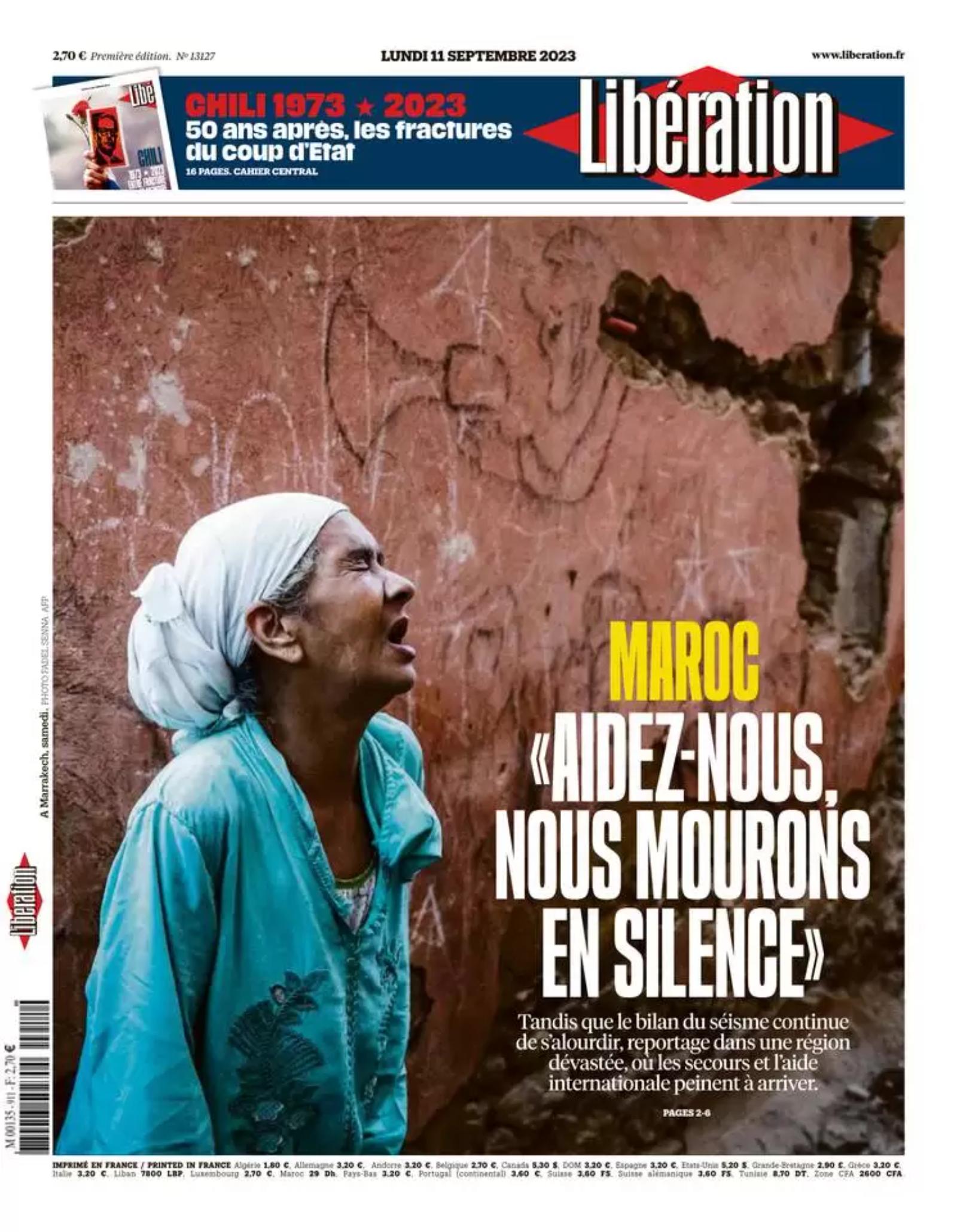The front page of Libération, Sept. 11, 2023