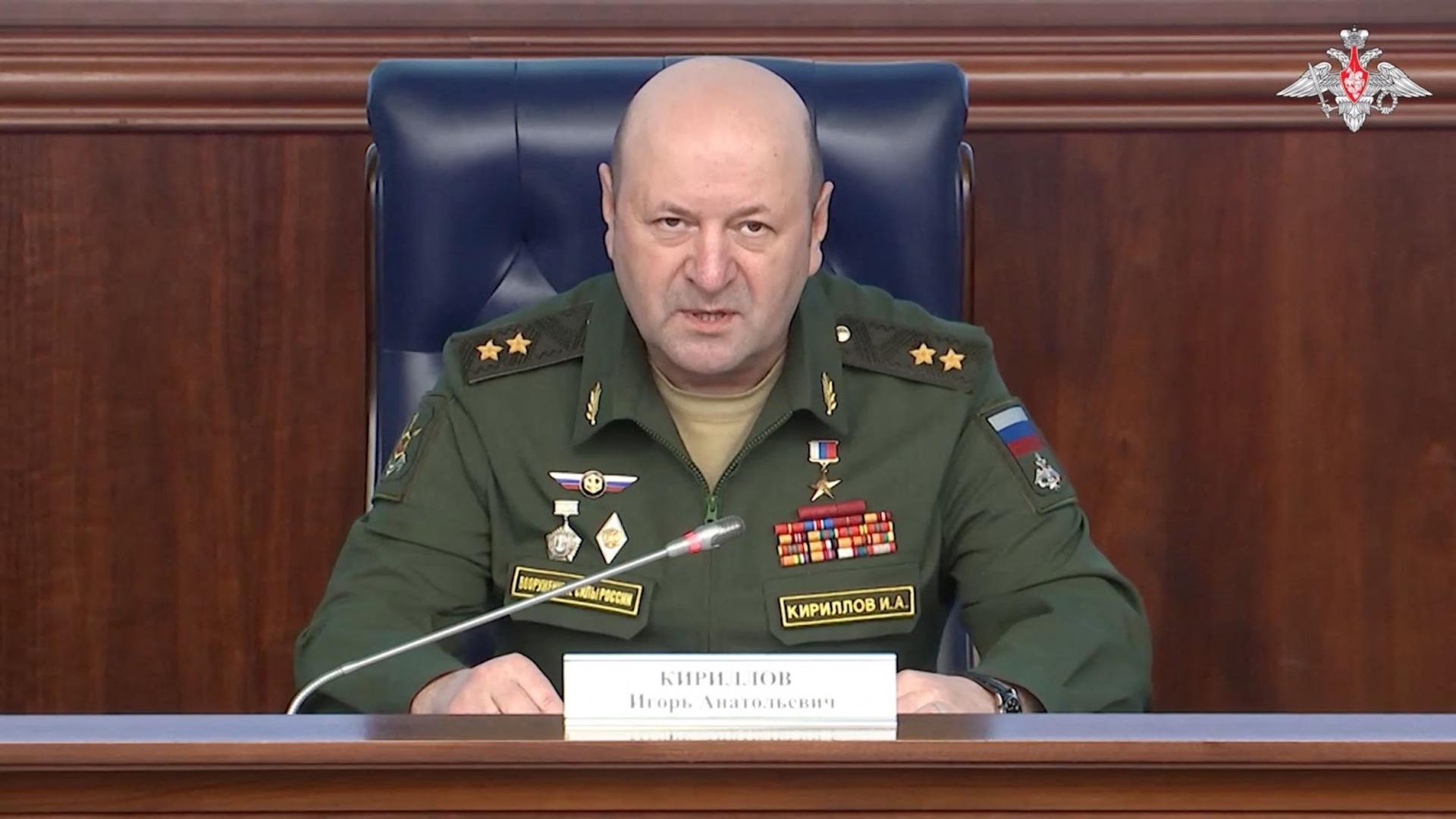 Lieutenant General Igor Kirillov at a press conference in Moscow