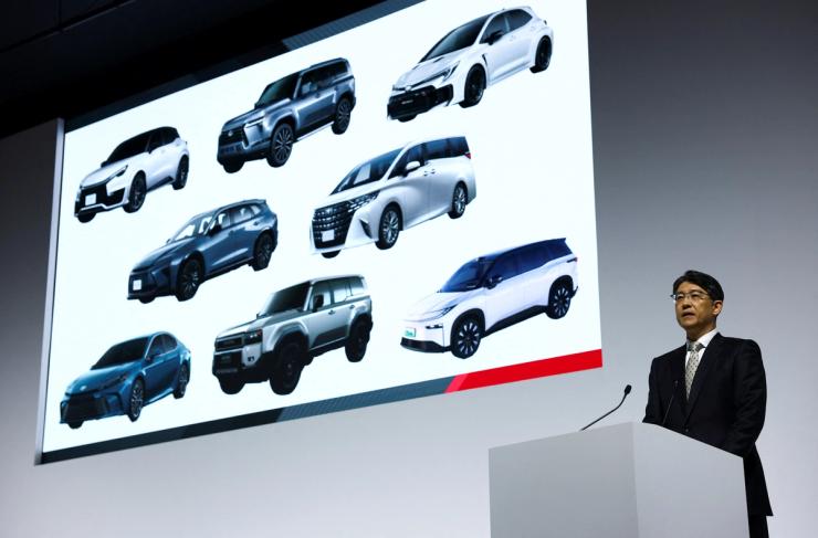 Toyota Motor CEO Koji Sato attends a press briefing for their financial results in Tokyo, Japan.