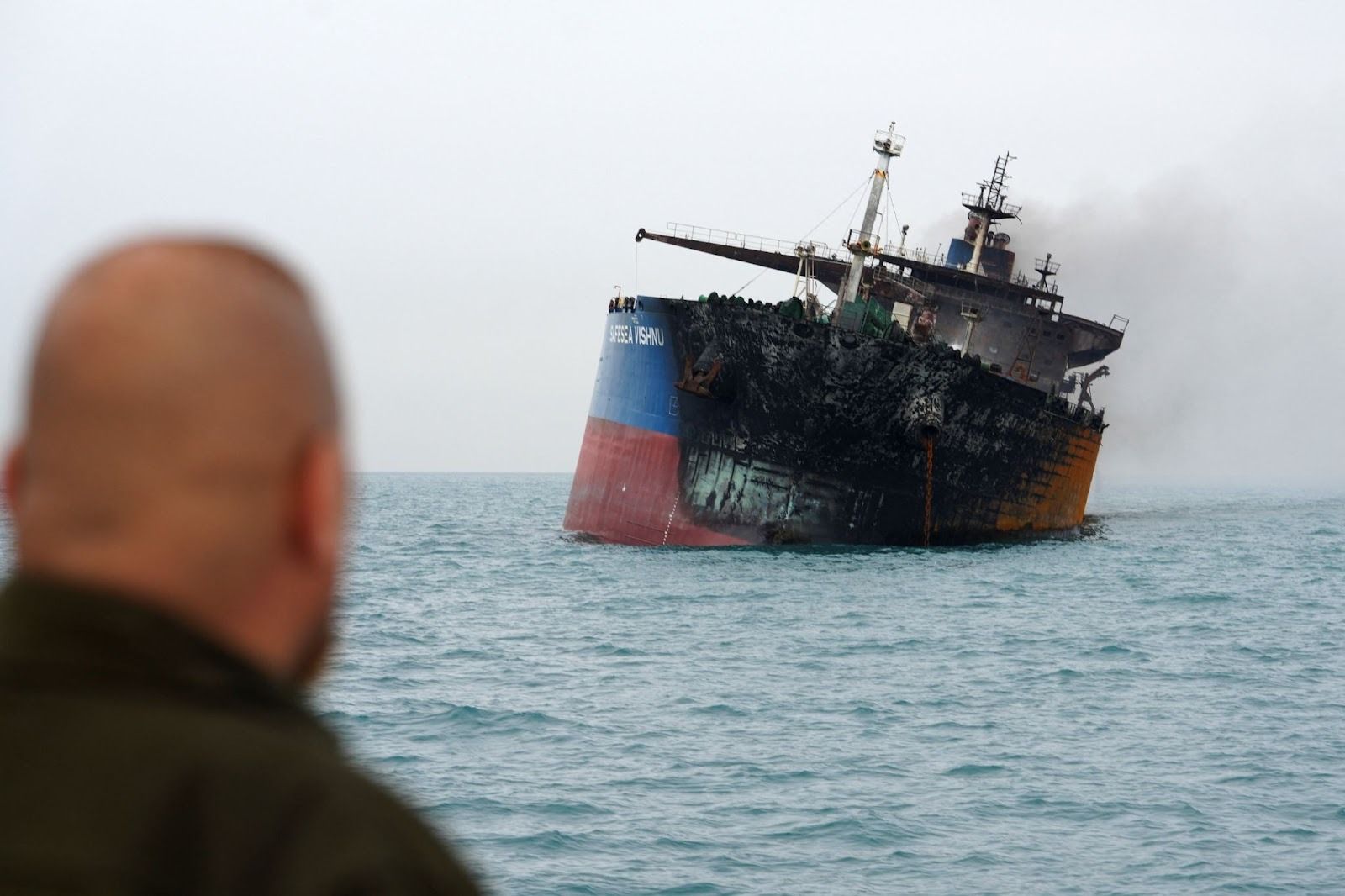A shipwrecked oil tanker in the Persian Gulf.