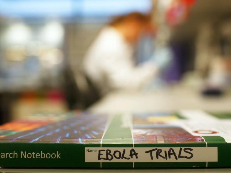 A notebook from the Ebola vaccine trials at Oxford University in 2015.