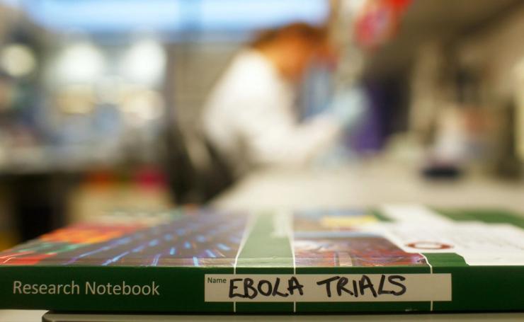 A notebook from the Ebola vaccine trials at Oxford University in 2015.