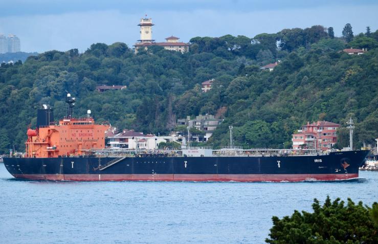 Marshall Islands-based Meuse Shipping Inc.’s Palau-flagged tanker Iris transits Bosphorus in Istanbul, Turkey.