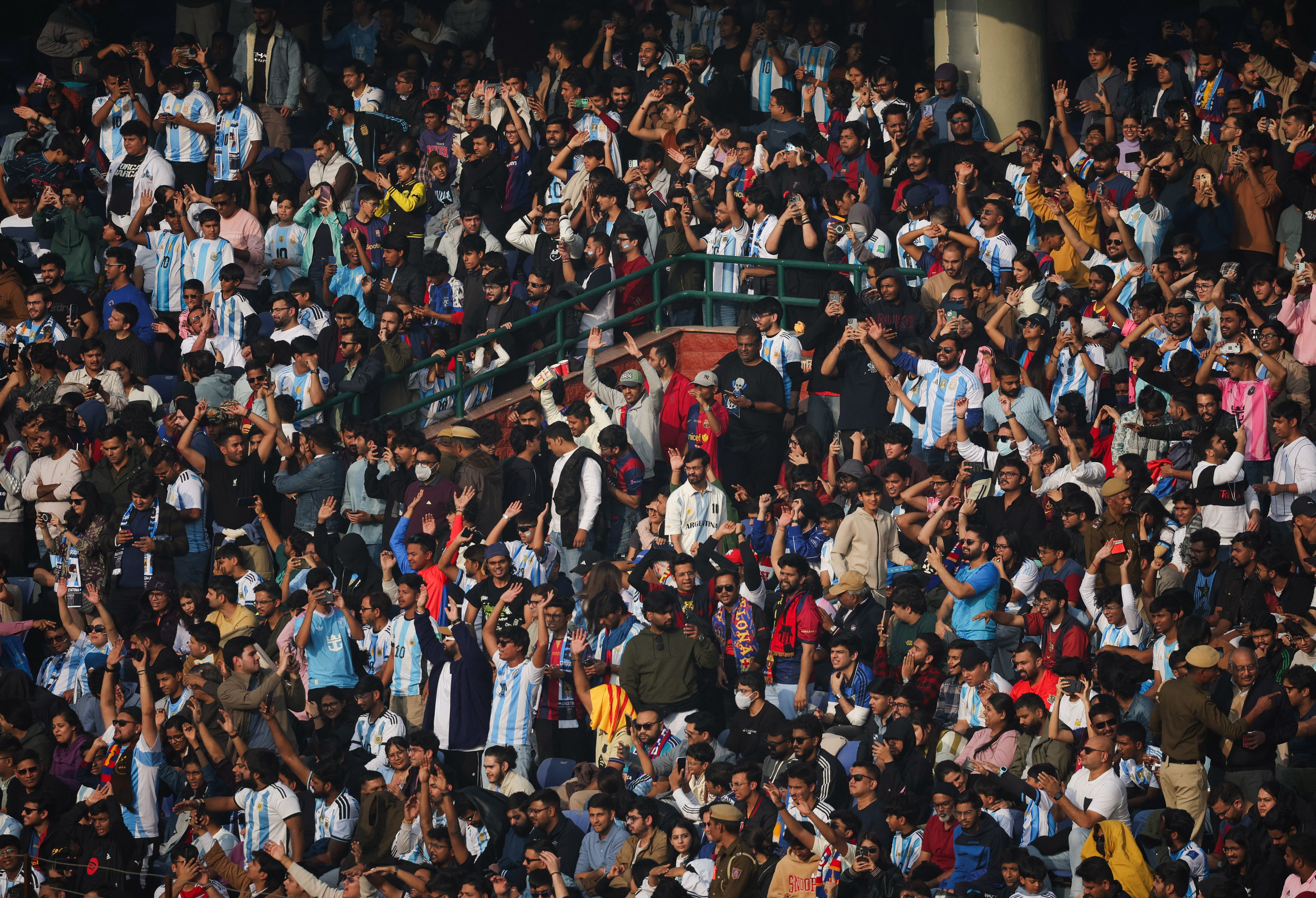 Fans before the arrival of Argentina and Inter Miami’s Lionel Messi in New Delhi