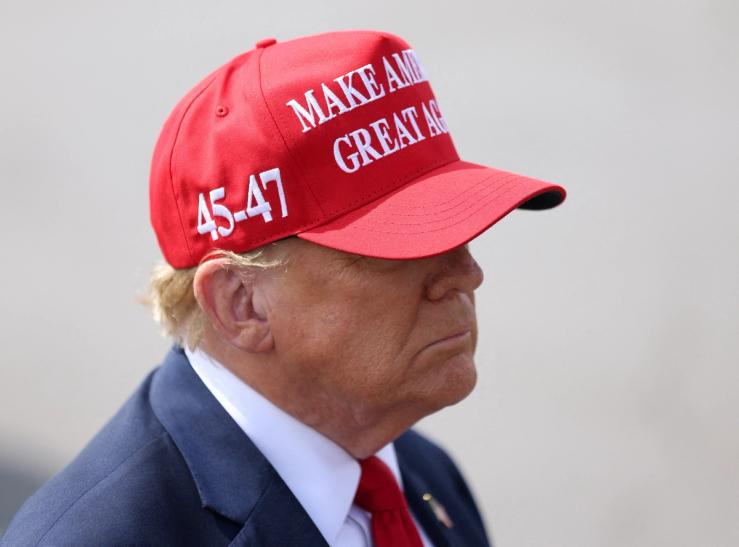 Republican presidential candidate and former U.S. President Donald Trump arrives at Hartsfield-Jackson Atlanta International Airport in Atlanta, Georgia, U.S. April 10, 2024.