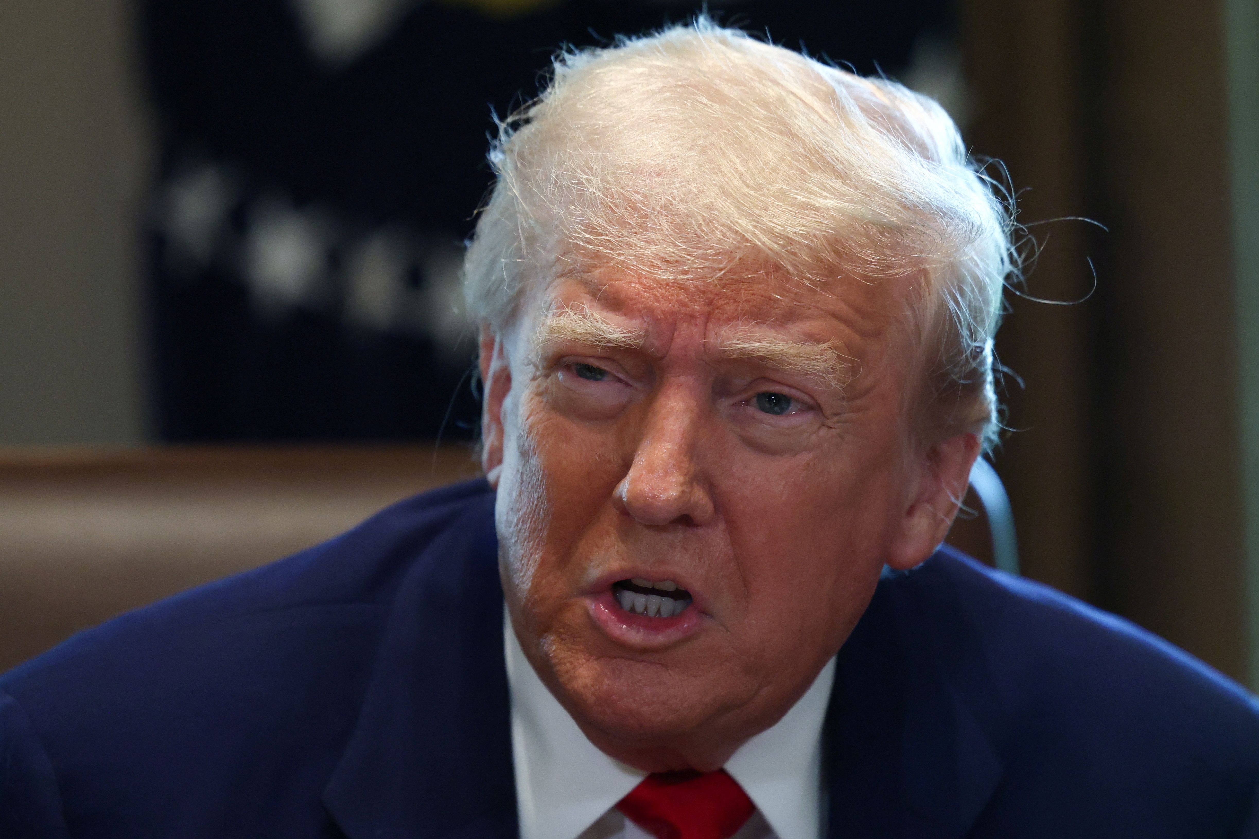 US President Donald Trump speaks during a cabinet meeting at the White House in Washington DC
