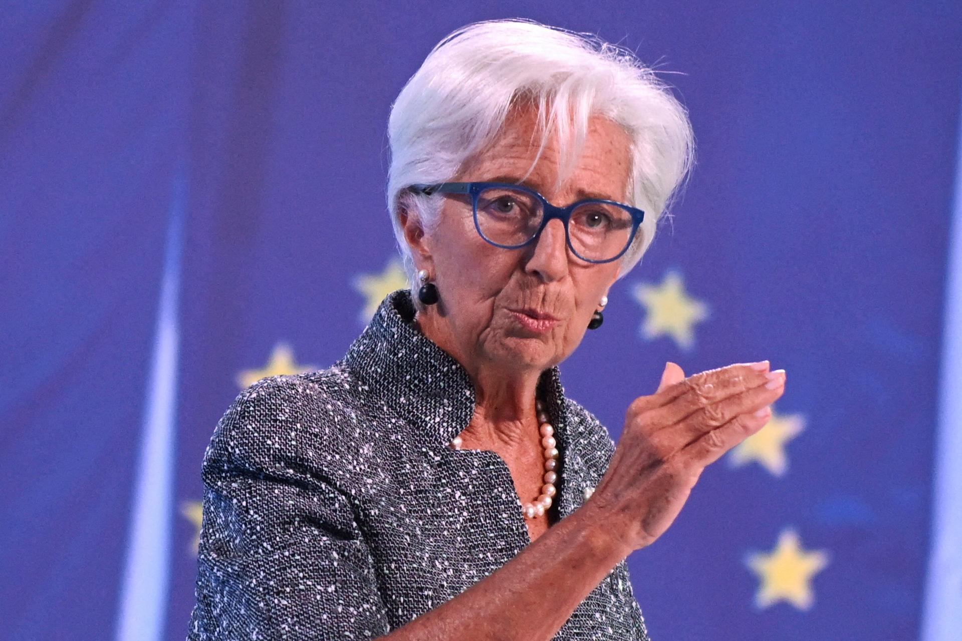  European Central Bank (ECB) President Christine Lagarde speaks to reporters following the Governing Council’s monetary policy meeting in Frankfurt