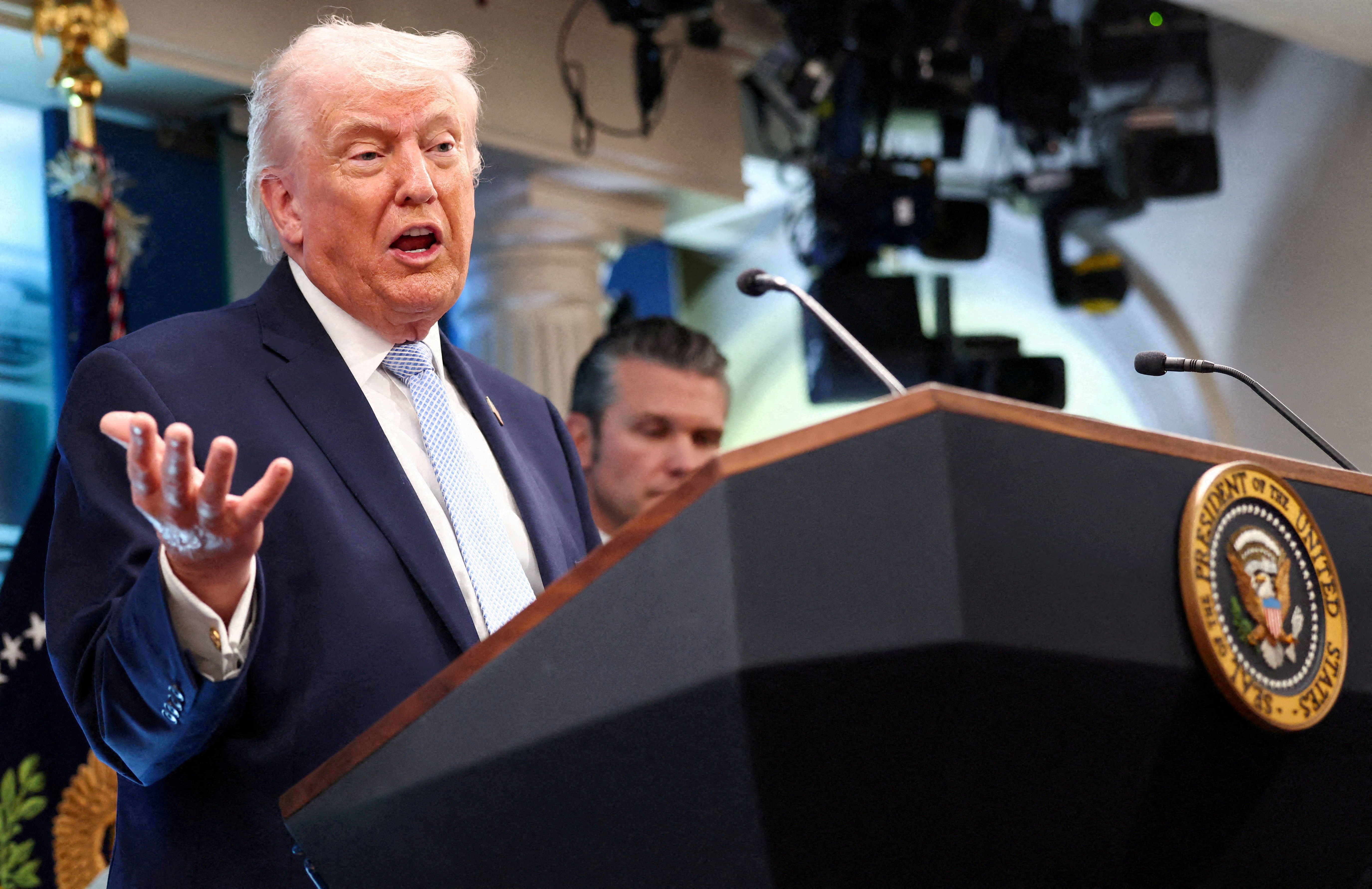 President Donald Trump speaks during a press conference on April 6.